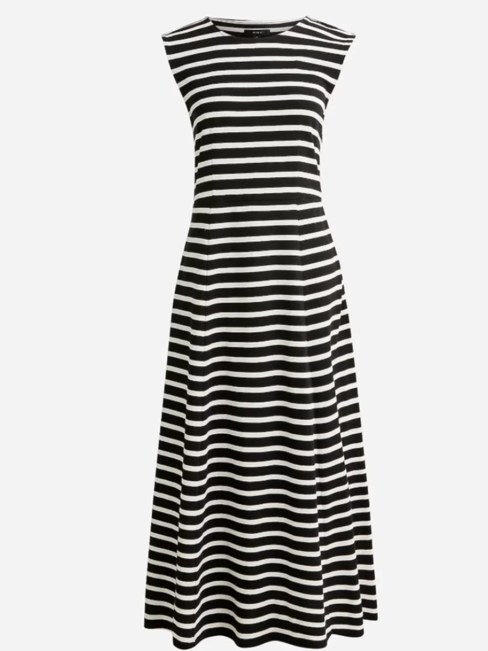 J. Crew Black & White Striped Cap Sleeve A-Line Midi Dress - Size L - NWT - Picture 1 of 5
